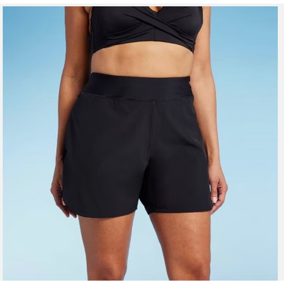 Lands' End Size X-Large 18 Black Hybrid Swim Shorts W/ Pockets 5" Inseam NWT - Picture 1 of 4